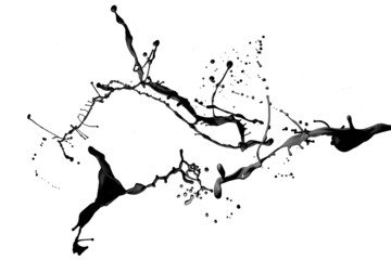 Splash of black fluid on white background