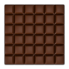 Close view of chocolate bar isolated on white background top view high quality details