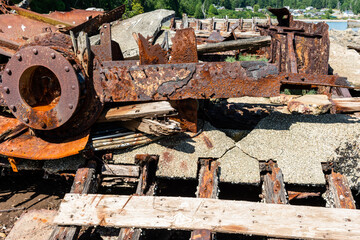 Detail of shipwreck in Squirrel Cove, Cortes Island, British Columbia, Canada