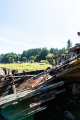 Detail of shipwreck in Squirrel Cove, Cortes Island, British Columbia, Canada