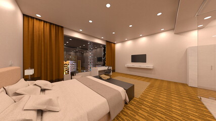 夜景が見えるベッドルーム