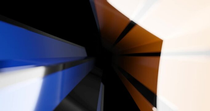 3d render with blue and orange shapes with edges