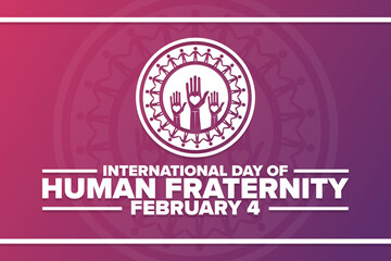 International Day of Human Fraternity. February 4. Holiday concept. Template for background, banner, card, poster with text inscription. Vector EPS10 illustration.