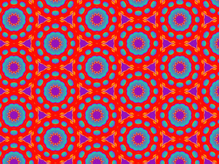 Colorful and vibrant repeating pattern in red, purple and blue. Energetic, hypnotic and positive surface print for fabric, packaging and wrapping. Concept of passion, sex appeal, love and enchantment.