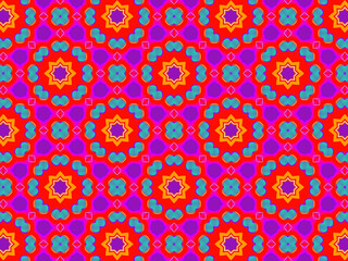 Colorful and vibrant repeating pattern in red, purple and blue. Energetic, hypnotic and positive surface print for fabric, packaging and wrapping. Concept of passion, sex appeal, love and enchantment.