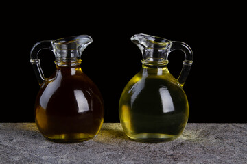 Olive Oil and Vegetable Oil in Pouring Jars