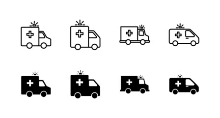 Ambulance icons set. ambulance truck sign and symbol. ambulance car