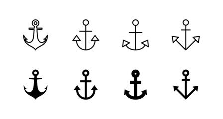 Anchor icons set. Anchor sign and symbol. Anchor marine icon.