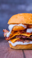 burger with onion rings