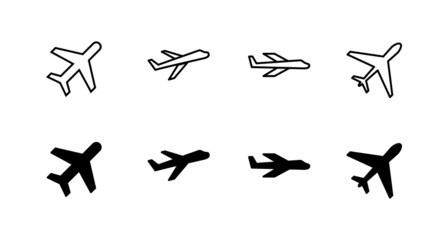 Plane icons set. Airplane sign and symbol. Flight transport symbol. Travel sign. aeroplane