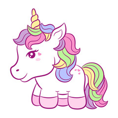 Obraz na płótnie Canvas Unicorn cute drawing sticker with rainbow colors