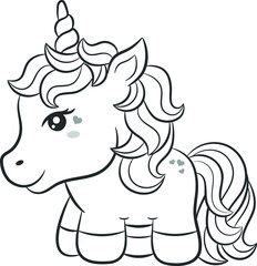 Unicorn cute drawing sticker sketch for coloring