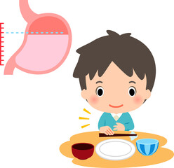 腹八分目のイメージと食事を終えた男性