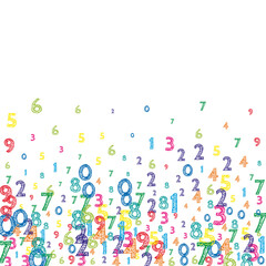 Falling colorful orderly numbers. Math study concept with flying digits. Emotional back to school mathematics banner on white background. Falling numbers vector illustration.