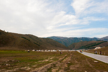 Fototapeta na wymiar Mountain, forest and grassland scenery, built in Xinjiang, China
