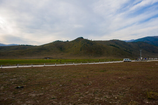 Mountain, forest and grassland scenery, built in Xinjiang, China