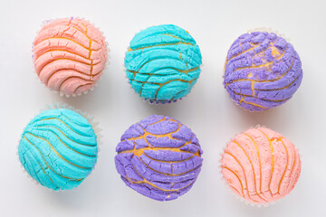 Top view of some Homemade Manteconcha - Mexican Sweet Bread