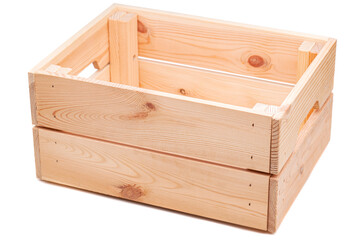 small wooden crate isolated on white background.