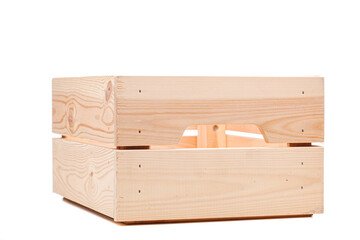 small wooden crate isolated on white background.
