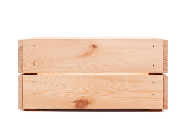 small wooden crate isolated on white background. side view.