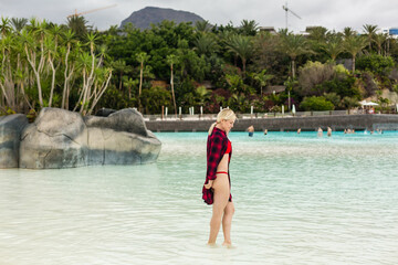 Tourists enjoy water attractions in Siam waterpark in Tenerife, Spain. The Siam is the largest water theme park in Europe.