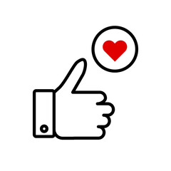 Thumbs up and heart icon. Like sign. Vector.