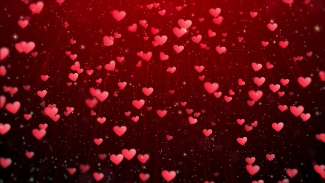 Valentine's day abstract background, Flowing red hearts shaped and particles for Valentine's day, Wedding anniversary background concept, Animation 4K Seamless loop