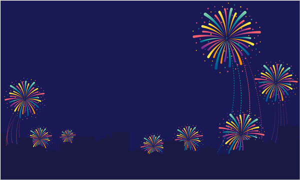 Vector background silhouette of houses with fireworks on the night sky.
You can place your text in free space above the image.
