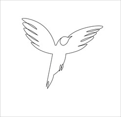 Vector bird isolated on a white background. Black contour line art. Symbol or logo in minimalism style.