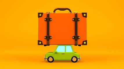 Car with travel luggage on orange background.
3DCG illustration.