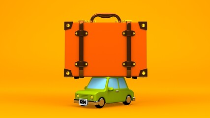 Car with travel luggage on orange background.
3DCG illustration.