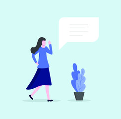 A girl is thinking idea in thesis. Graduate of educational institution celebrating victory. Vector colorful illustration.