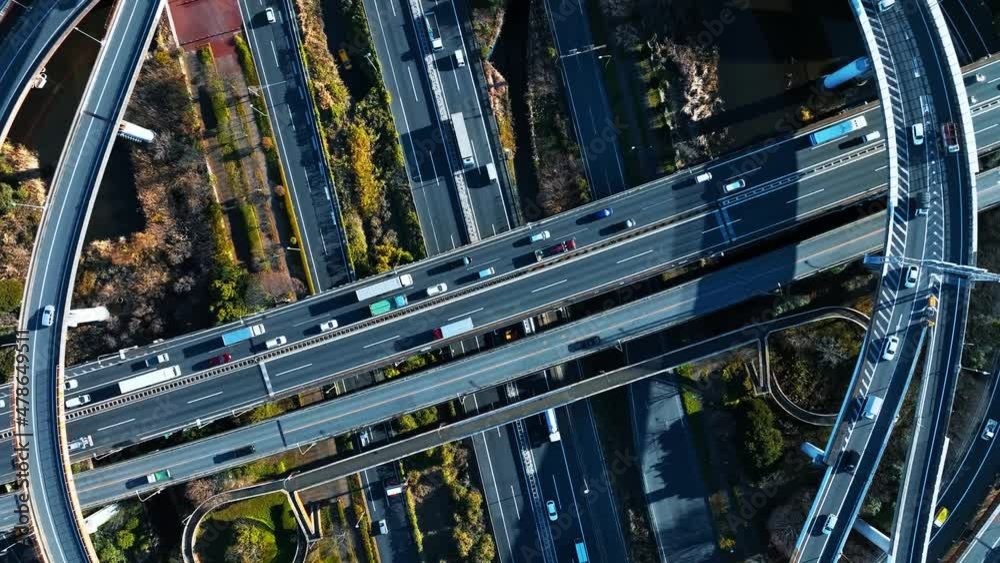 Poster Highway aerial view.
The effect of slow and fast. Speed lamp. Time remap.