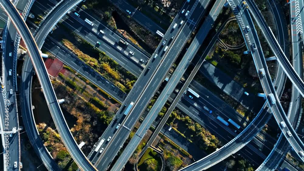 Poster Highway aerial view.
The effect of slow and fast. Speed lamp. Time remap.