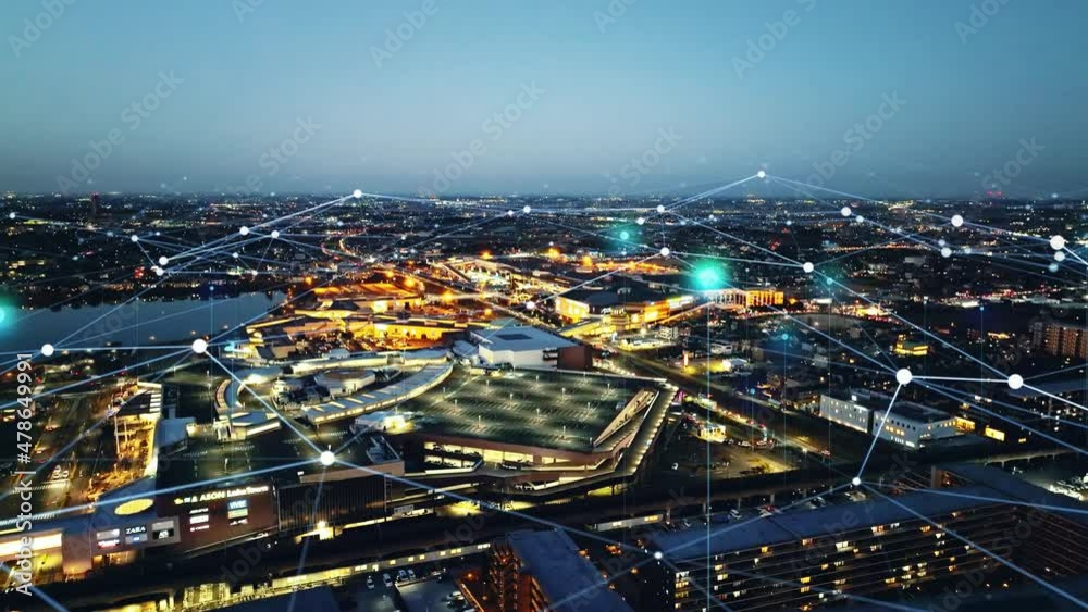 Aufkleber smart city and communication network concept. digital transformation.