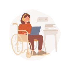 Online tutoring for disabled students isolated cartoon vector illustration. Online tutoring for children with disability, student in wheelchair, video conference with a teacher cartoon vector.