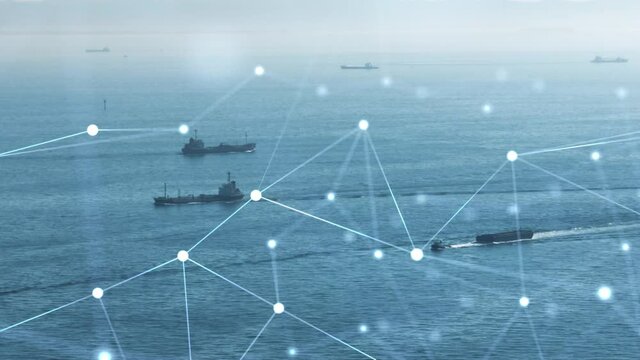 Maritime transportation and communication network concept. Shipping industry.