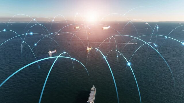 Maritime transportation and communication network concept. Shipping industry.