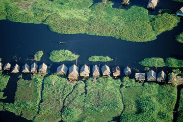Stilt Homes. Belen Region of Iquitos Peru. Amazon. - obrazy, fototapety, plakaty