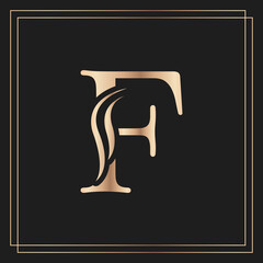 Elegant letter F Graceful Royal Calligraphic Beautiful Logo. Vintage Gold Drawn Emblem for Book Design, Brand Name, Business Card, Restaurant, Boutique, or Hotel
