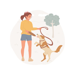 Dog walking isolated cartoon vector illustration. Young inspired girl having her first job, summer work outdoors, teen doing dog walking on street, teenagers lifestyle cartoon vector.