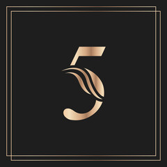 Elegant Number 5 Graceful Royal Calligraphic Beautiful Logo. Vintage Gold Drawn Emblem for Book Design, Brand Name, Business Card, Restaurant, Boutique, or Hotel