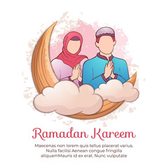 Muslim couple greeting eid ramadan illustration