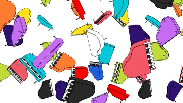 Many colorful pianos on white background.
Toon style loopable animation for background.

