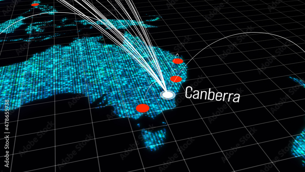 Poster global connectivity from canberra, australia to other major cities around the world. world map eleme