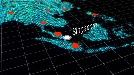 Global connectivity from Singapore to other major cities around the world. World map element of this clip furnished by NASA : https://visibleearth.nasa.gov/collection/1484/blue-marble - obrazy, fototapety, plakaty