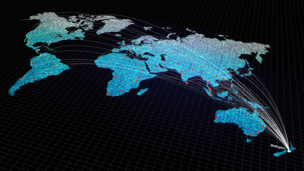 Global connectivity from Wellington, New Zealand to other major cities around the world. World map element furnished by NASA
https://visibleearth.nasa.gov/collection/1484/blue-marble
https://vis