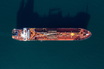 View of the sea tanker from above.