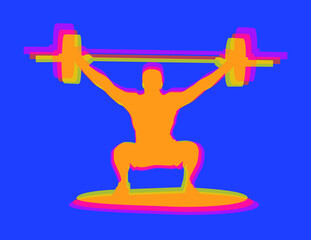 Clean and jerk. Man with barbell. Color distortion effect