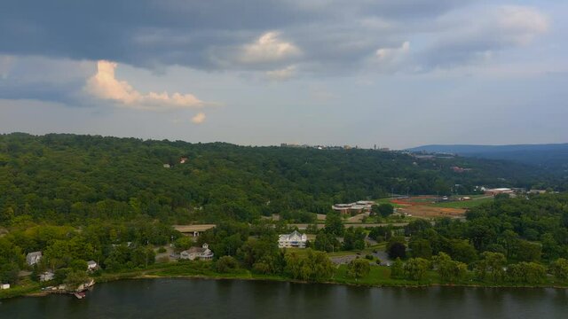 Distant Aerial View of Ithaca and Cornell University Landscape